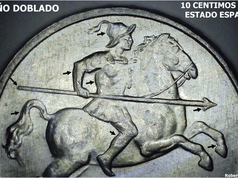 10 CENTIMOS 1953. CUÑO DE ANVERSO DOBLADO. Estado&nbsp;Español.