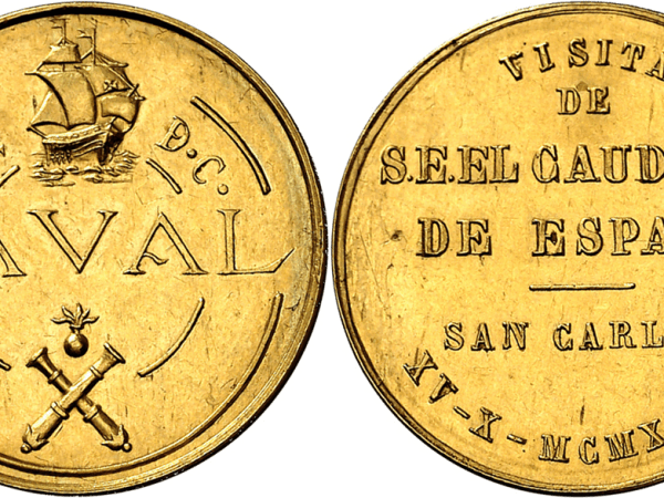 Prueba de 1 Peseta.Talleres de San Carlos. Naval. Cádiz. Más de un cuño de&nbsp;Reverso.