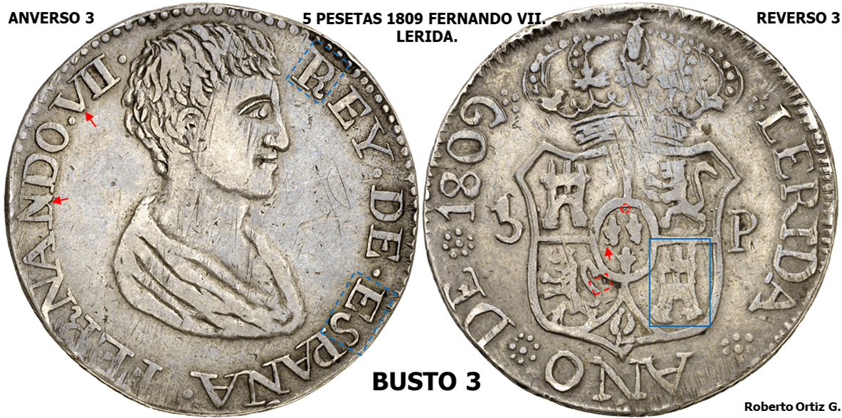 5 PESETAS 1809 FERNANDO VII. BUSTO. LERIDA. 4&nbsp;Bustos.